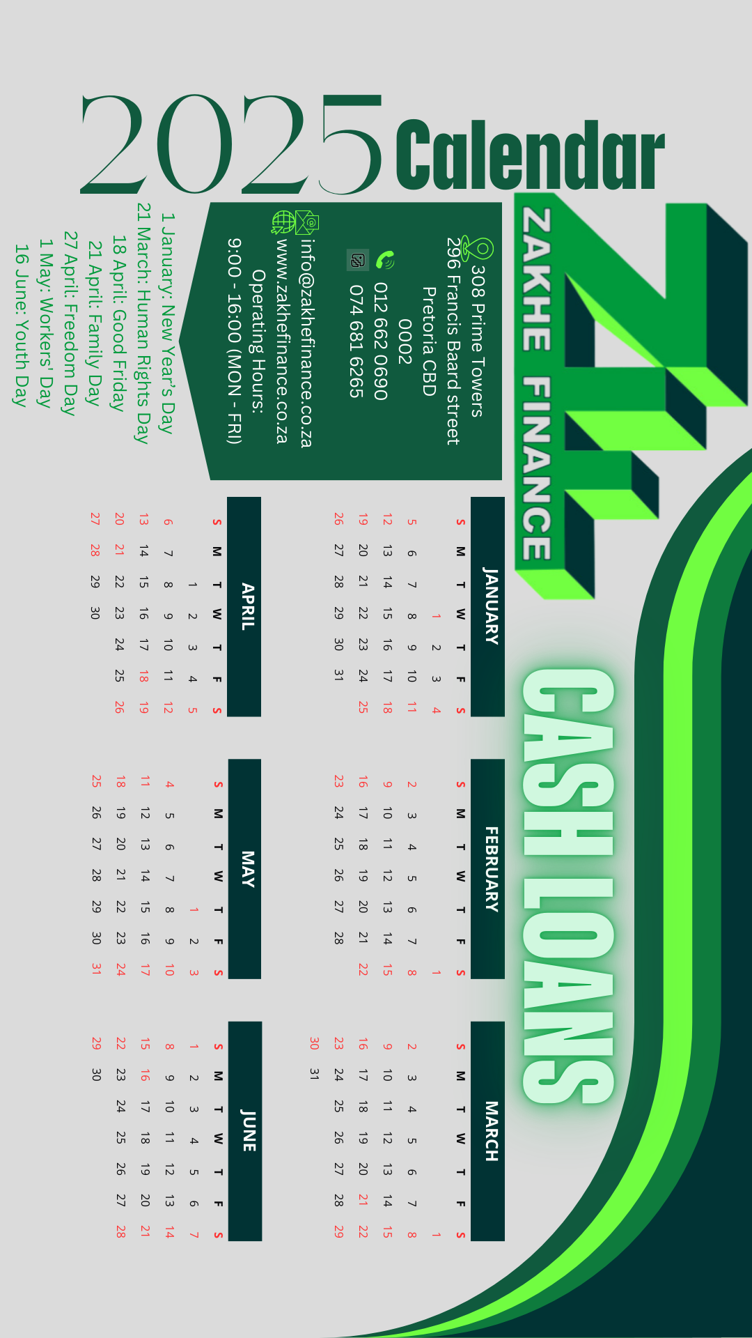 2025 Zakhe Finance Personalized Calendar design